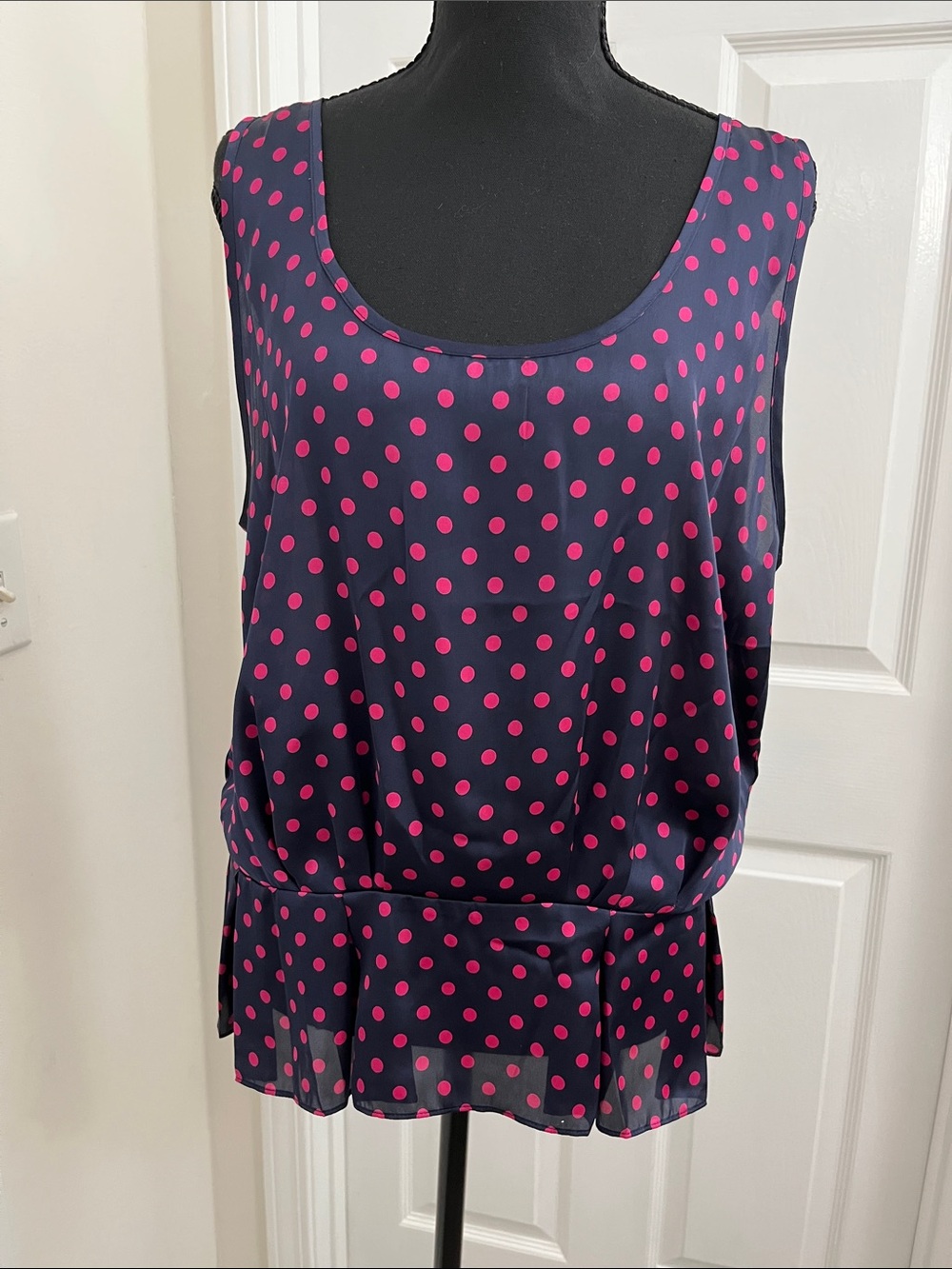 Violet & Claire Navy Camisole with Hot Pink Polka Dots